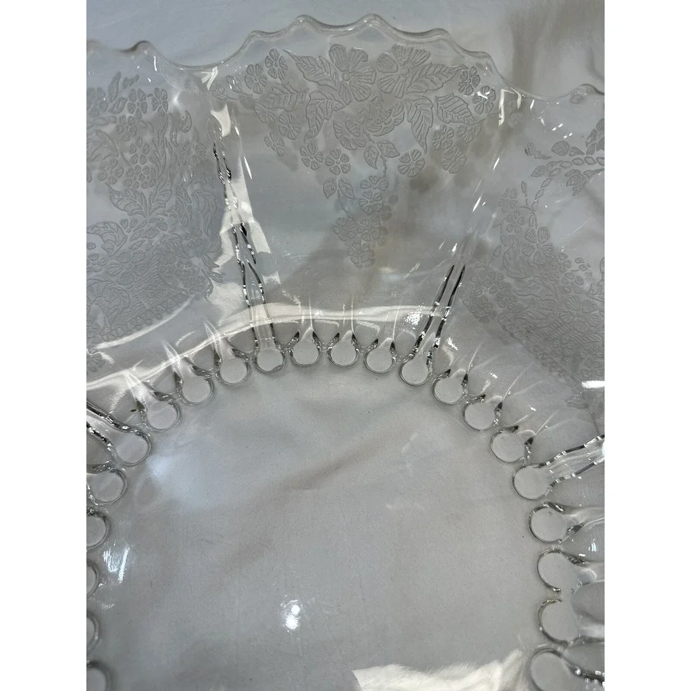 Viking‎ New Martinsville Ruffled Crimped Bowl Meadow Wreath Etching
